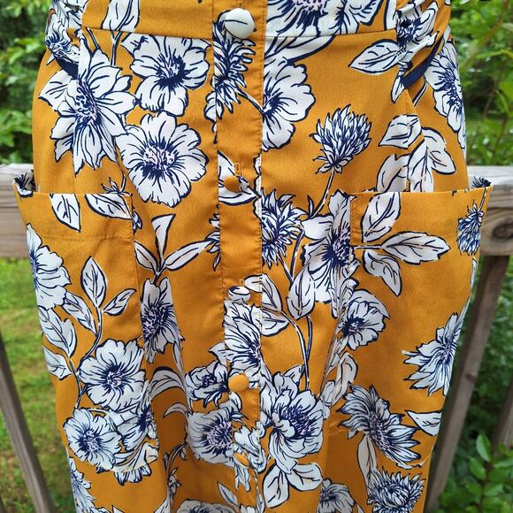 Eliza J Floral Fit & Flare Midi Dress Women's 8 Flutter Sleeve Pockets Retro - Picture 8 of 16